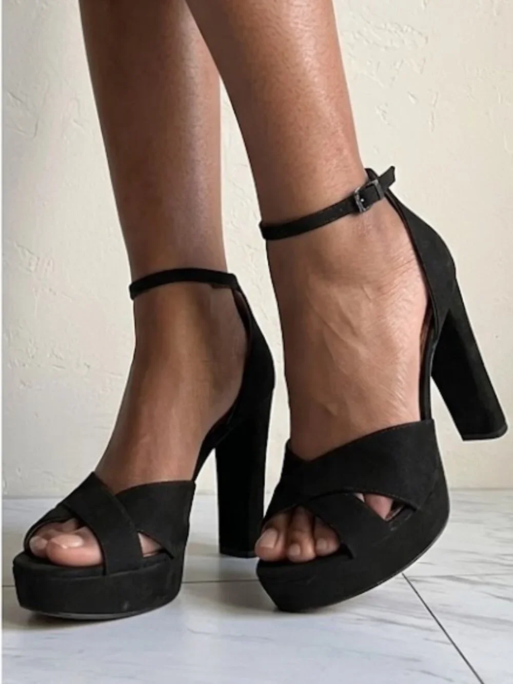 Jessica Simpson Irbella Black Suede Crisscross Platform Heels Ankle Strap 8M